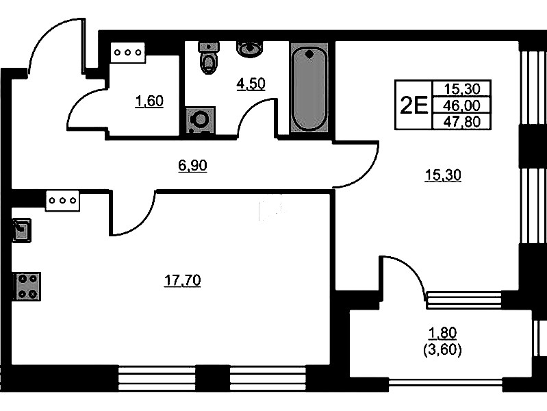 1-комнатная квартира 47.8 м², 7/13 эт., ЖК «Тайм Сквер»